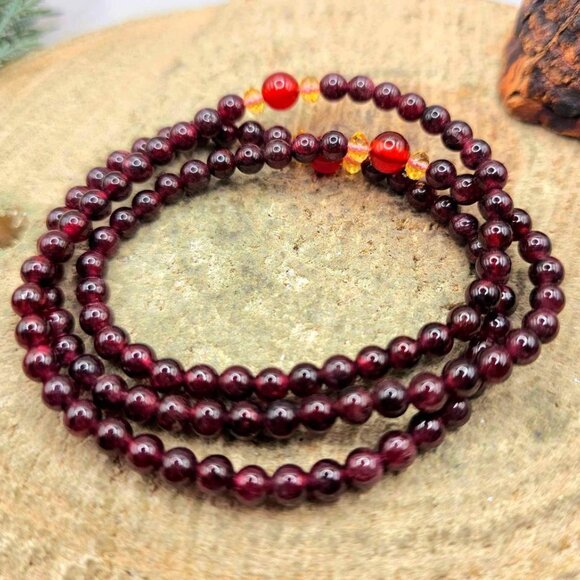Nature Red Garnet & Agate Round Beads 18" Necklace - Picture 6 of 10
